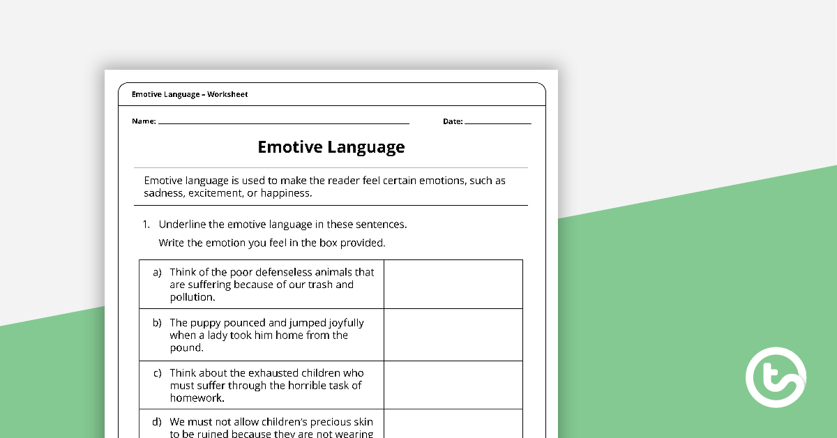 emotive language worksheet teach starter