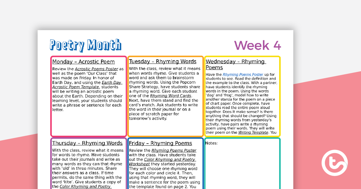 Preview image for Primary Weekly Poetry Guide - Weeks 4 and 5 - teaching resource