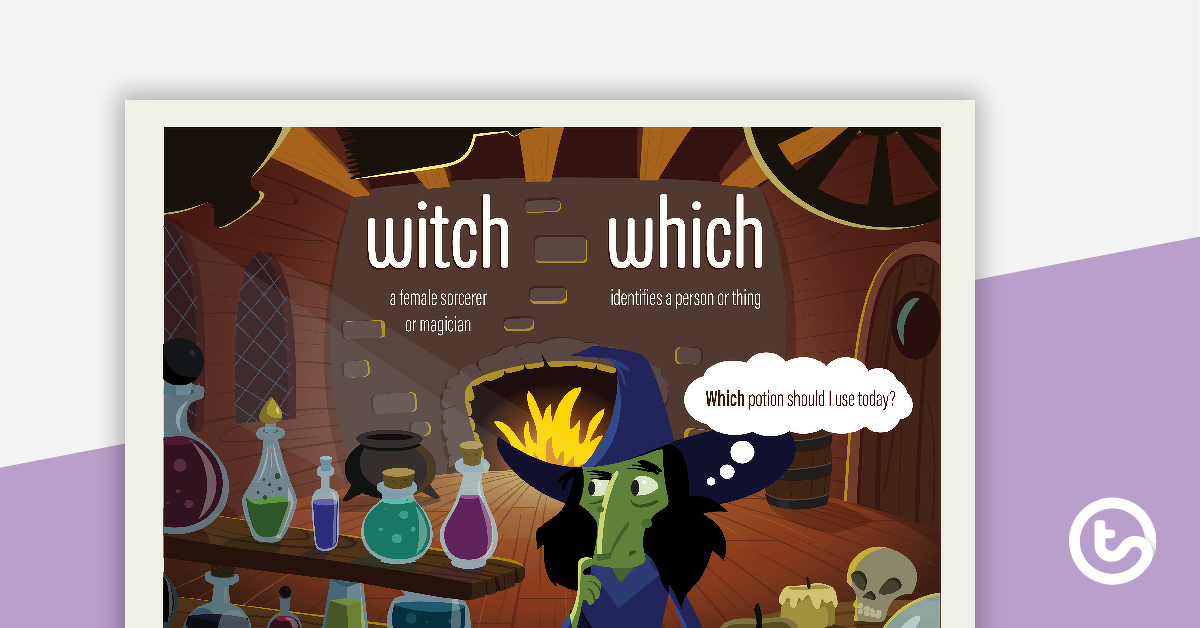 Preview image for Witch and Which Homophones Poster - teaching resource