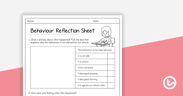 Preview image for Behaviour Reflection Sheet (Lower Primary) - teaching resource