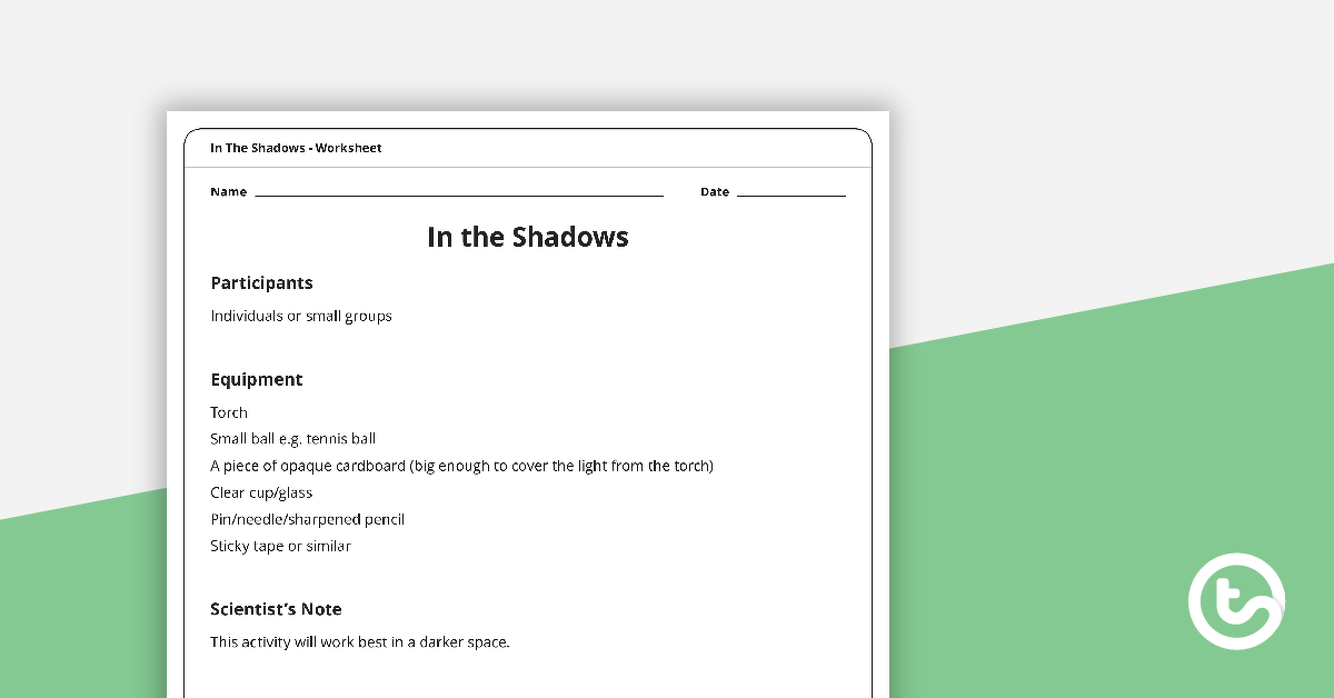 Preview image for In the Shadows Worksheet - teaching resource