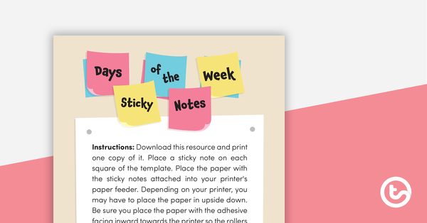 Preview image for Sticky Notes Template – Days of the Week - teaching resource