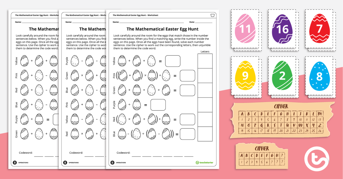 数学复活节彩蛋狩猎的预览图像 - 教学资源