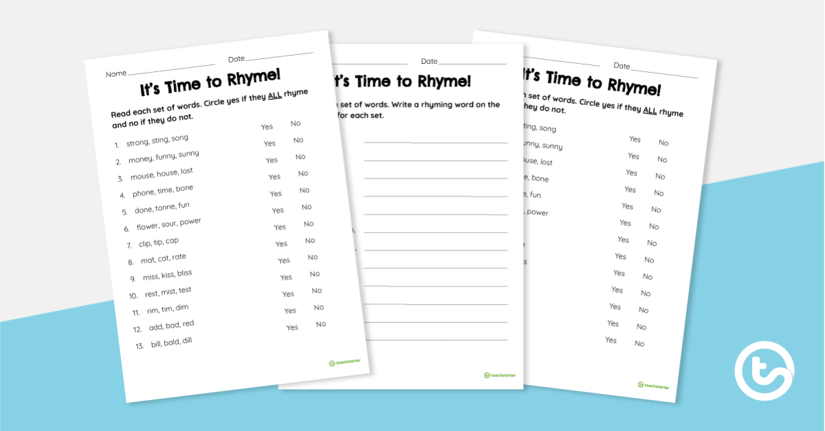 Preview image for It's Time to Rhyme! Worksheet - teaching resource