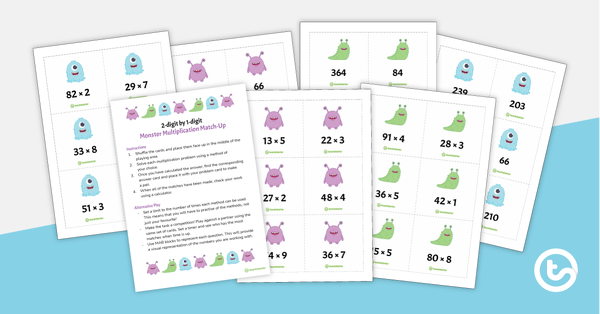 Thumbnail of Monster Multiplication Match-Up (2-digit by 1-digit) - teaching resource