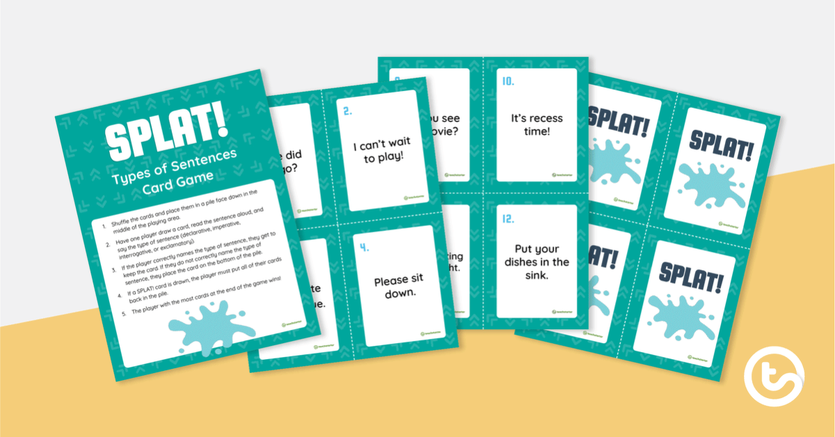 预览Splat的图像！句子卡游戏类型- 教学资源