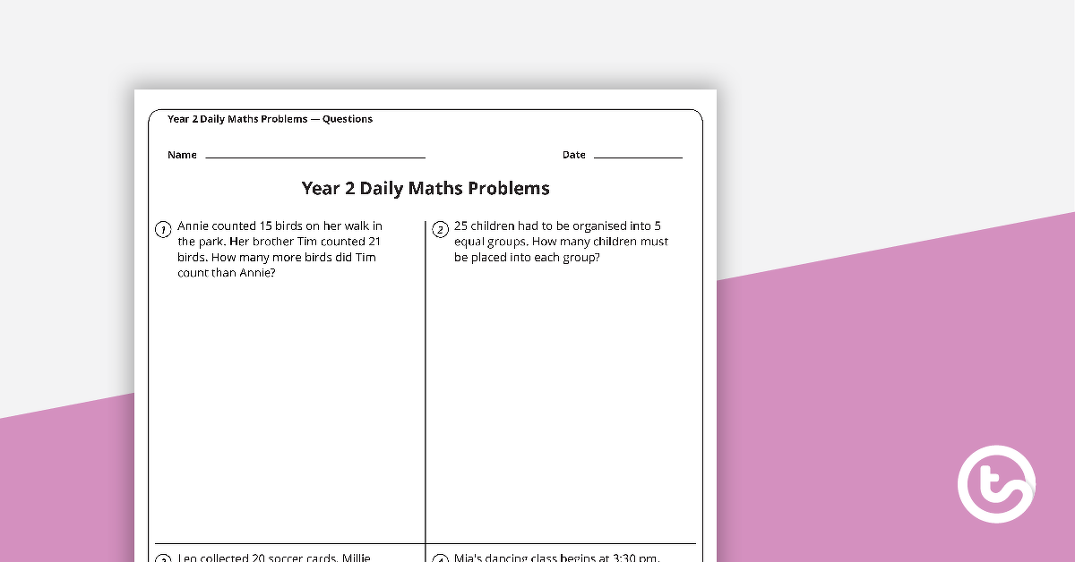 Preview image for Daily Maths Word Problems - Year 2 (Worksheets) - teaching resource