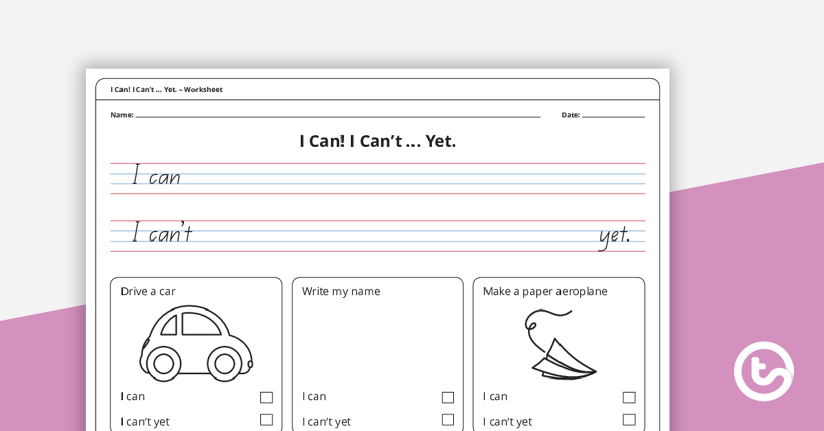 Preview image for I Can! I Can't ... Yet. – Handwriting Worksheet (Version 1) - teaching resource