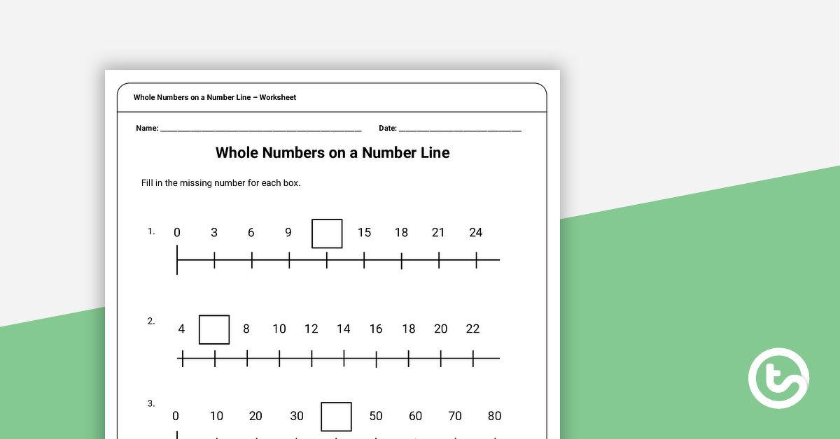 Preview image for Whole Numbers on a Number Line Worksheet - teaching resource