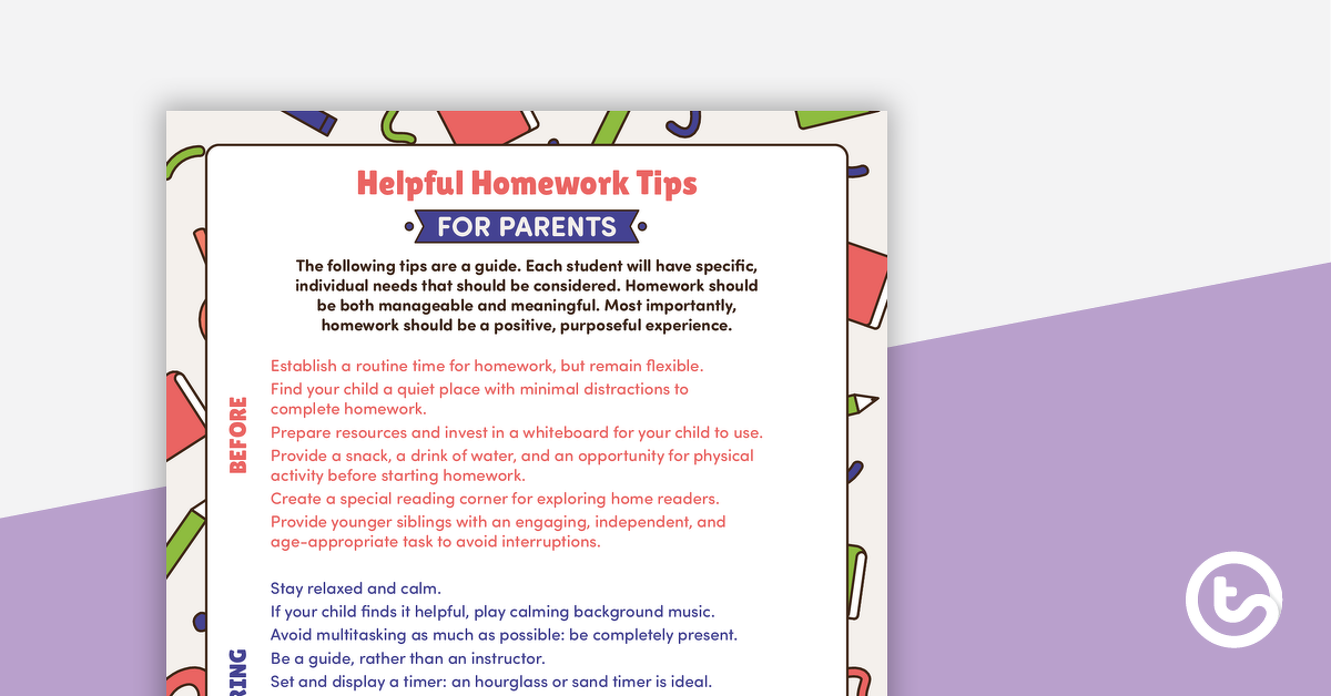 Preview image for Helpful Homework Tips for Parents - teaching resource
