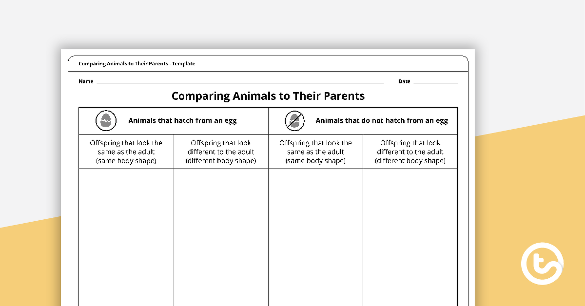预览图像将动物与父母模板进行比较 - 教学资源