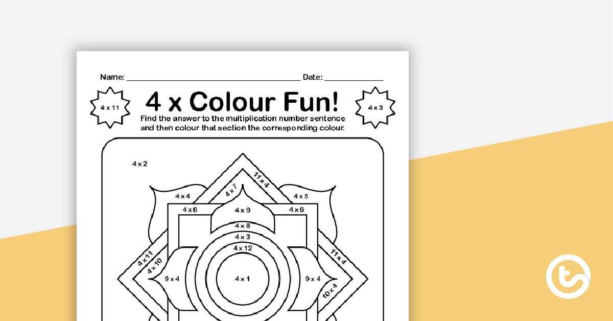 Preview image for Colour by Number - 4 x Multiplication Facts - teaching resource