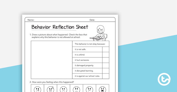 Thumbnail of Behavior Reflection Sheet – Lower Grades - teaching resource