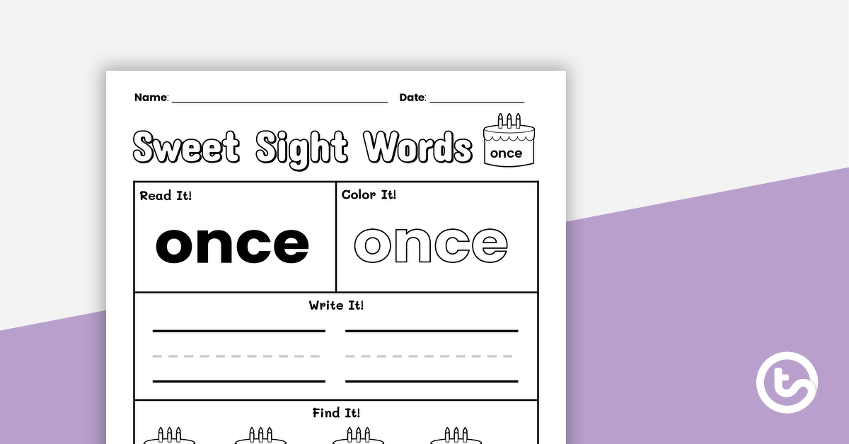 Preview image for Sweet Sight Words Worksheet - ONCE - teaching resource