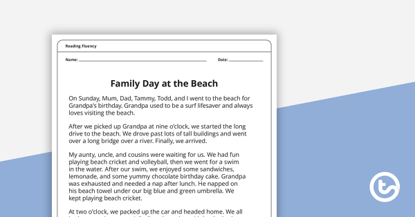 阅读流畅性的缩略图-海滩家庭日(二年级)-教学资源