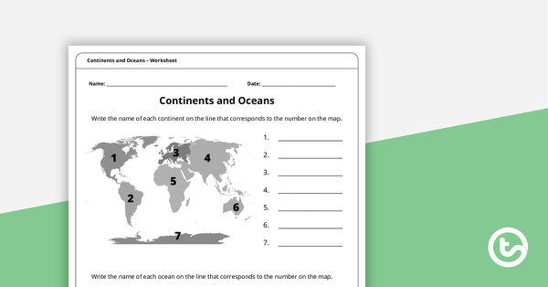 Preview image for Continents and Oceans Worksheet - teaching resource