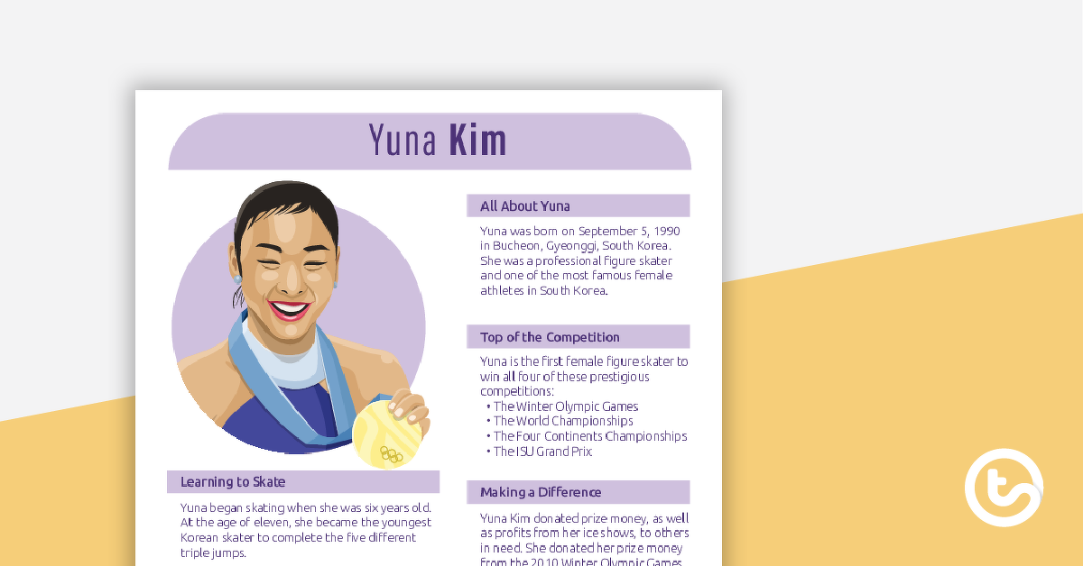 Preview image for Inspirational Woman Profile: Yuna Kim – Comprehension Worksheet - teaching resource