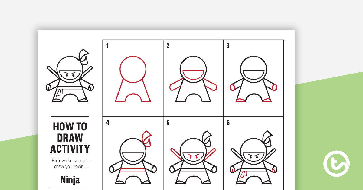 如何绘制儿童忍者男孩的预览图像 - 任务卡 - 教学资源