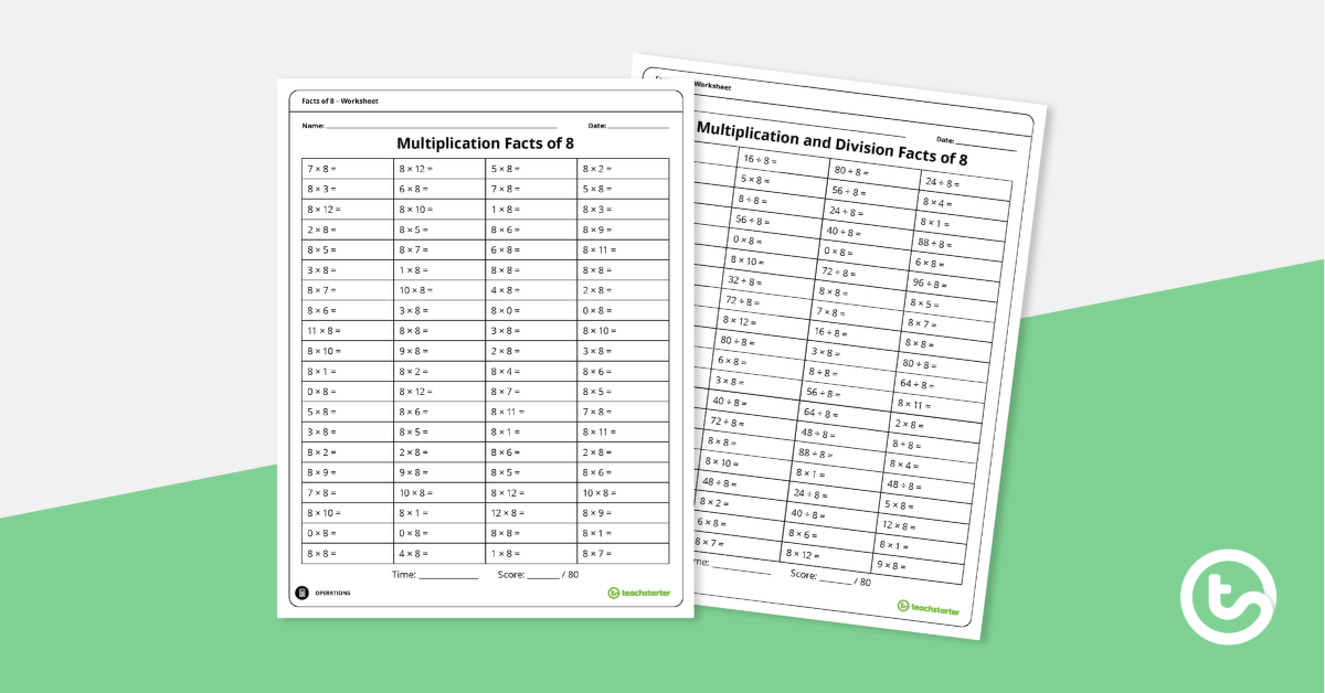 Preview image for Multiplication and Division Worksheets – Facts of 8 - teaching resource