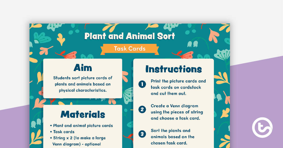 预览图像对于植物和动物-任务卡片教学资源