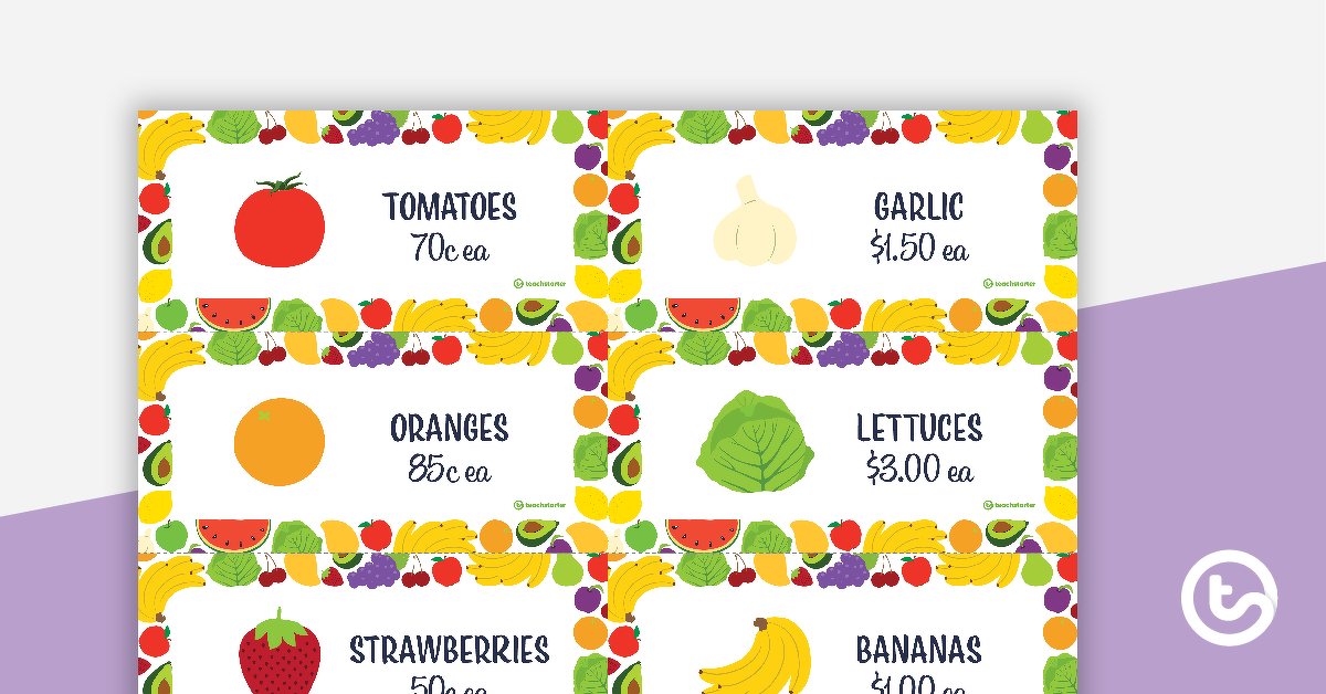 预览图像对水果和蔬菜店角色扮演教学资源——价格标签
