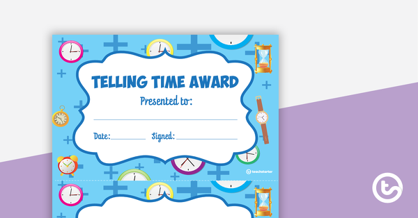Preview image for Telling Time Award - Certificate - teaching resource