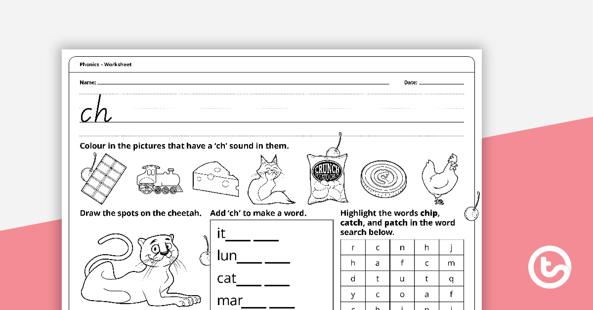Preview image for Digraph Worksheet - ch - teaching resource