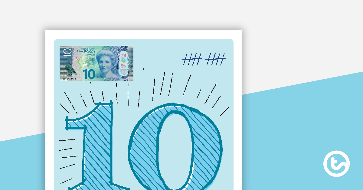 预览图像的数十 - 数字10  -  100海报 - 金钱，概率，数十框架和MAB块（新西兰货币） - 教学资源