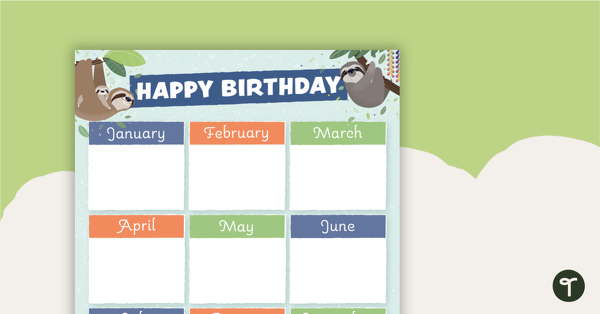 Preview image for Sloths – Happy Birthday Chart - teaching resource