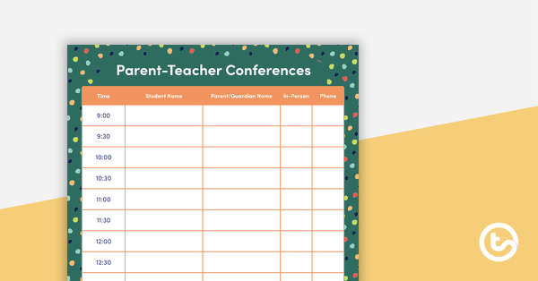 开家长会的预览图像s – Planner Page – Green - teaching resource