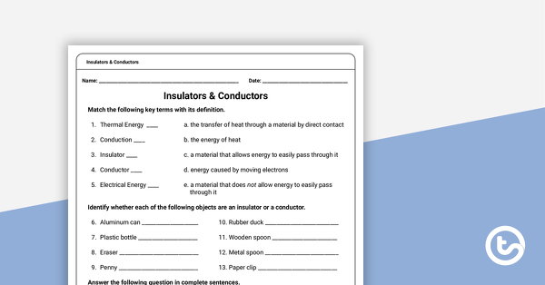 insulators and conductors worksheet teach starter