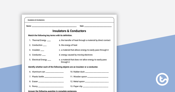 Preview image for Insulators and Conductors Worksheet - teaching resource