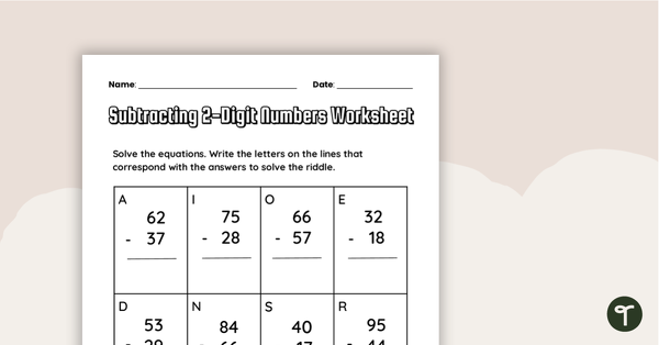 Thumbnail of Subtracting 2-Digit Numbers Worksheet - teaching resource