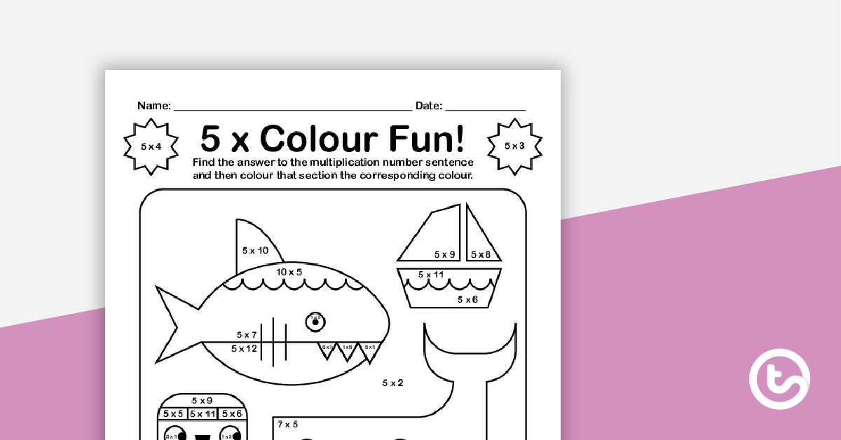 Preview image for Colour by Number - 5 x Multiplication Facts - teaching resource