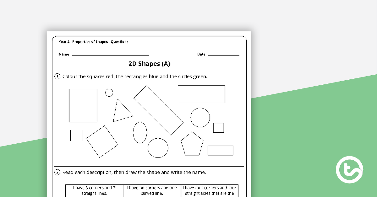 Preview image for Geometry Worksheets - Properties of Shapes - Year 2 - teaching resource