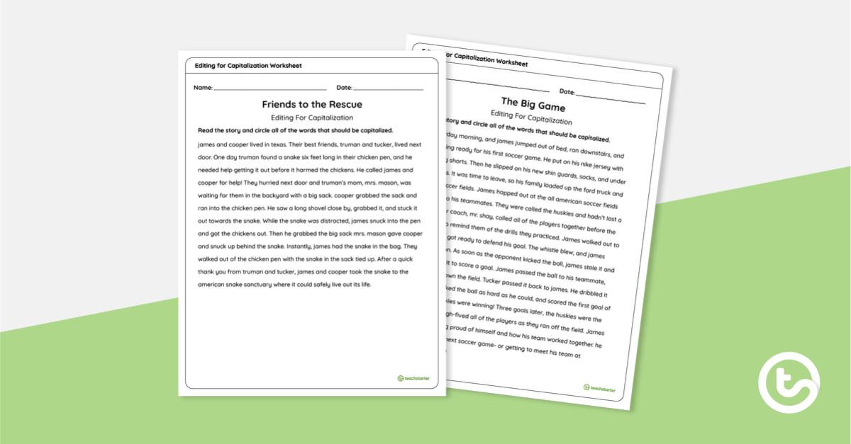 Preview image for Editing for Capitalization Worksheets - teaching resource