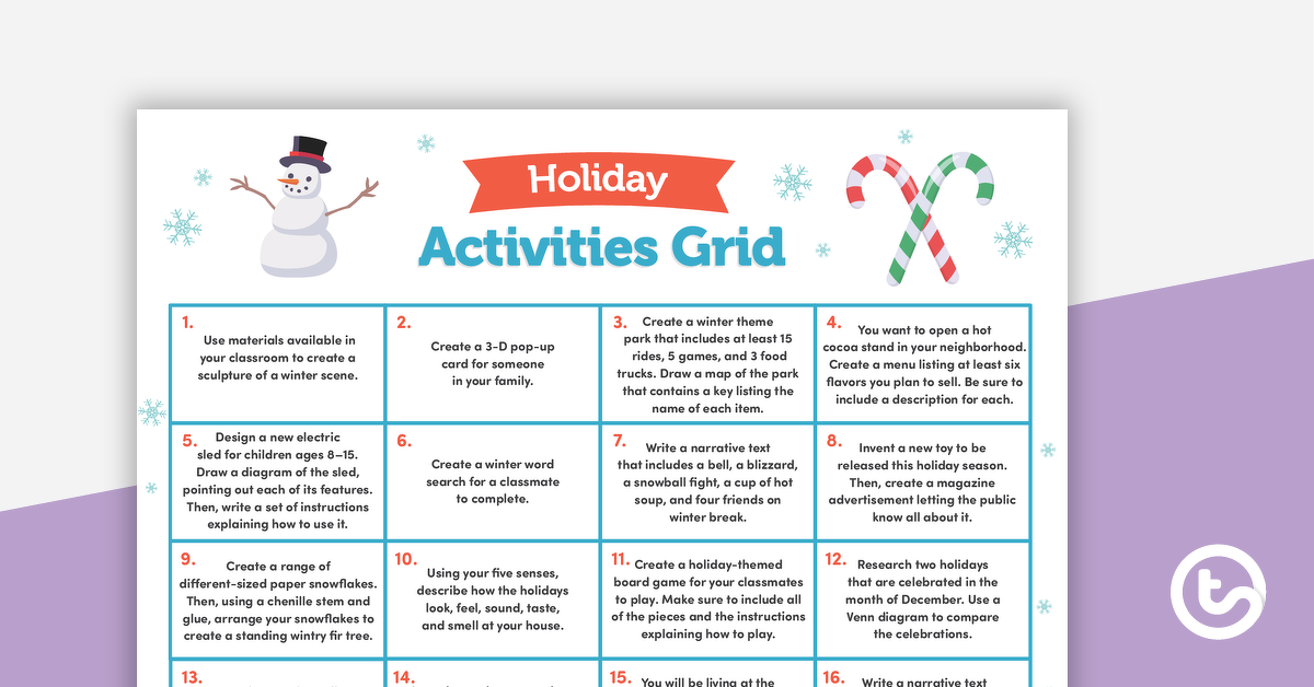 Preview image for Holiday Activities Grid - teaching resource
