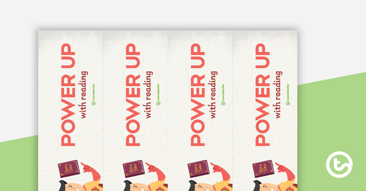 Preview image for 'Power Up With Reading' Superhero-themed Bookmark - teaching resource