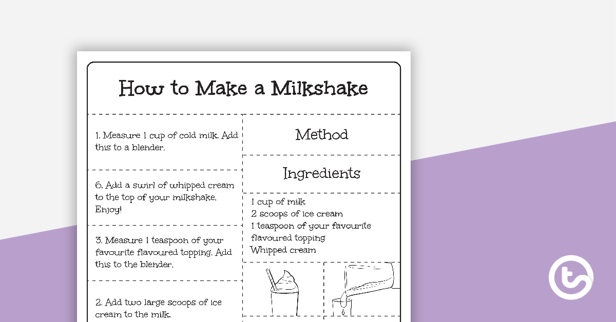预览图像for Procedure Text Sequencing Activity - How to Make a Milkshake - teaching resource