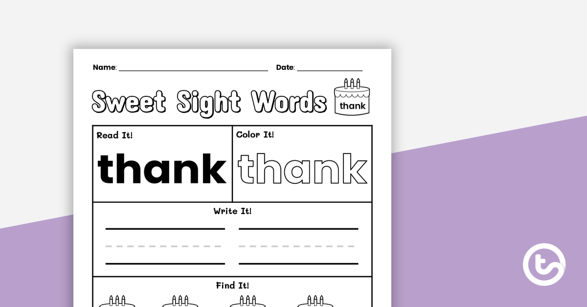 Preview image for Sweet Sight Words Worksheet - THANK - teaching resource