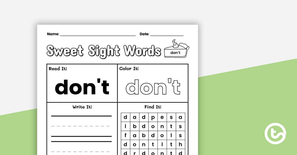 Preview image for Sweet Sight Words Worksheet - DON'T - teaching resource