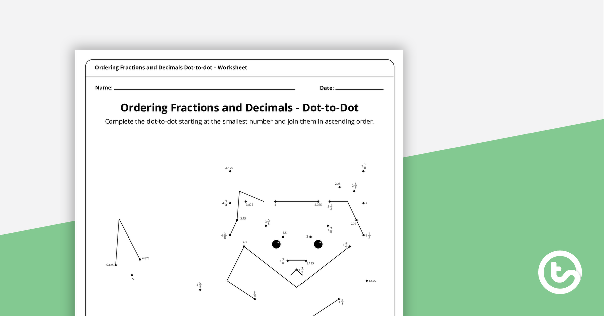 Preview image for Complex Dot-to-dot Worksheet – Ordering Fractions and Decimals (Cat) - teaching resource