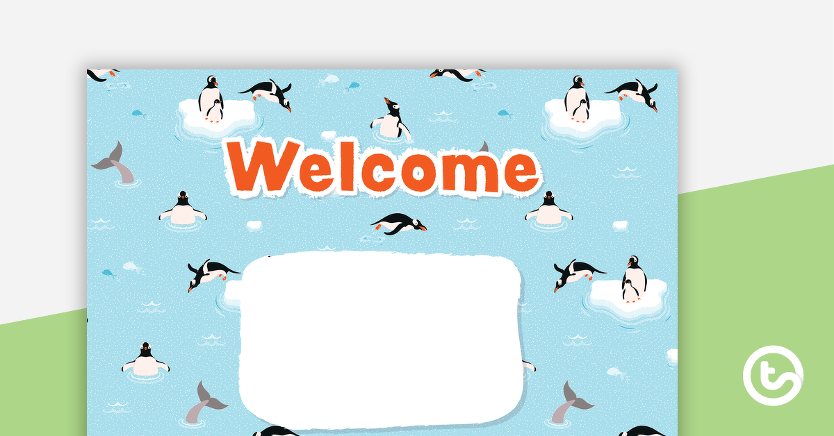预览图像的企鹅——欢迎标志和名称标签——教学资源