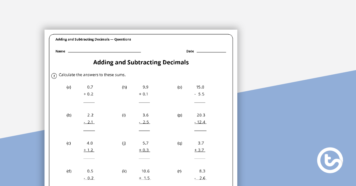 decimals worksheet operations teach starter