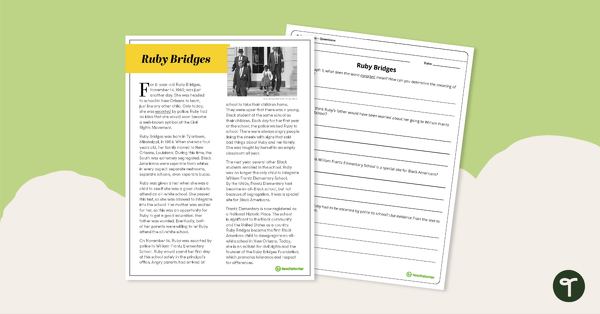 Preview image for Ruby Bridges – Comprehension Task - teaching resource